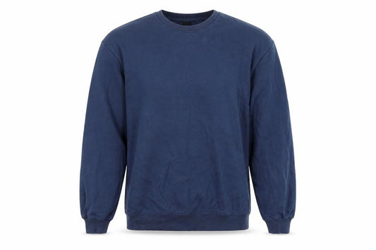 Front view of H&M men’s blue cotton pullover sweatshirt, size L