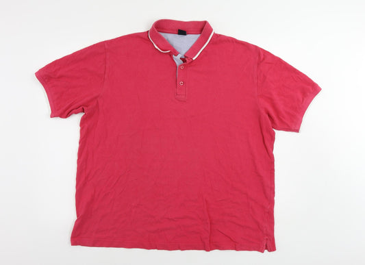 Cotton Traders Mens Pink Cotton Polo Size 2XL Collared Button