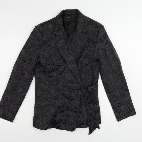 Et Vous Womens Black Floral Jacket Blazer Size 14 Tie