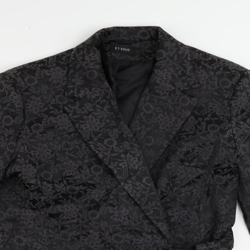 Et Vous Womens Black Floral Jacket Blazer Size 14 Tie
