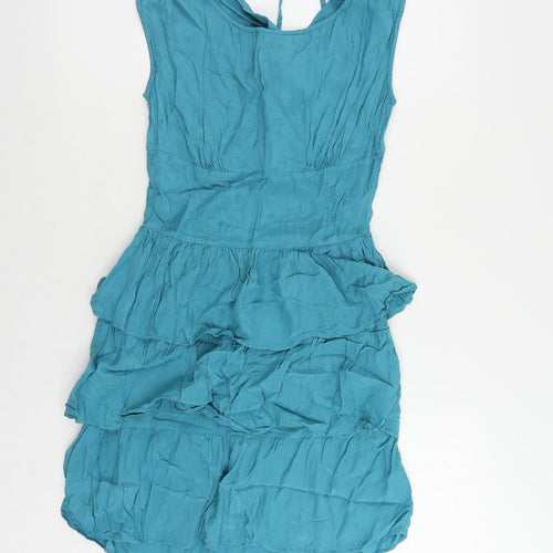 Miss Selfridge Womens Blue Viscose A-Line Size 10 Boat Neck Tie - Ruffle