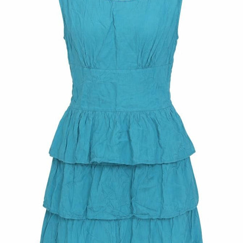 Miss Selfridge Womens Blue Viscose A-Line Size 10 Boat Neck Tie - Ruffle