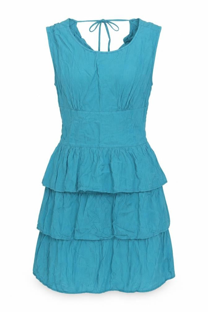 Miss Selfridge Womens Blue Viscose A-Line Size 10 Boat Neck Tie - Ruffle