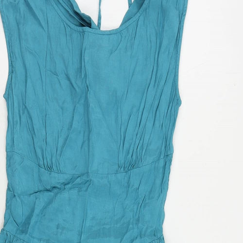 Miss Selfridge Womens Blue Viscose A-Line Size 10 Boat Neck Tie - Ruffle