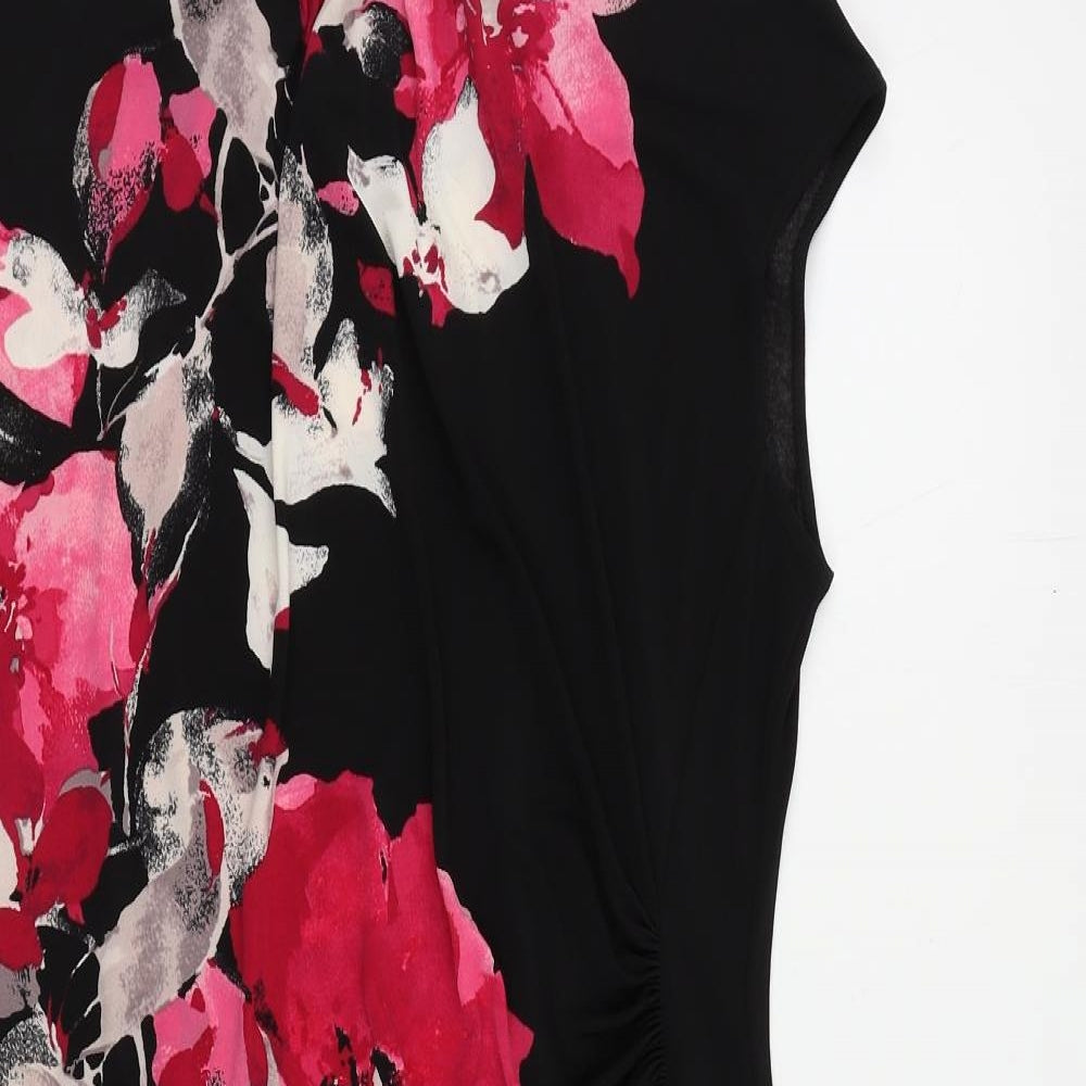 Wallis Womens Black Floral Polyester A-Line Size 14 Boat Neck Zip