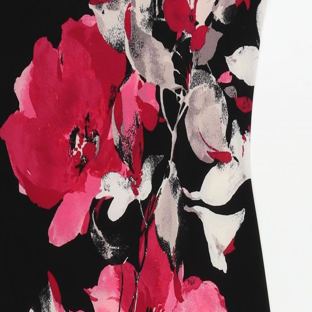 Wallis Womens Black Floral Polyester A-Line Size 14 Boat Neck Zip