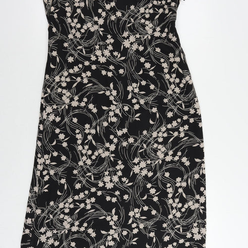 C.M.T. Womens Black Floral Polyester Maxi Size 14 Round Neck Zip