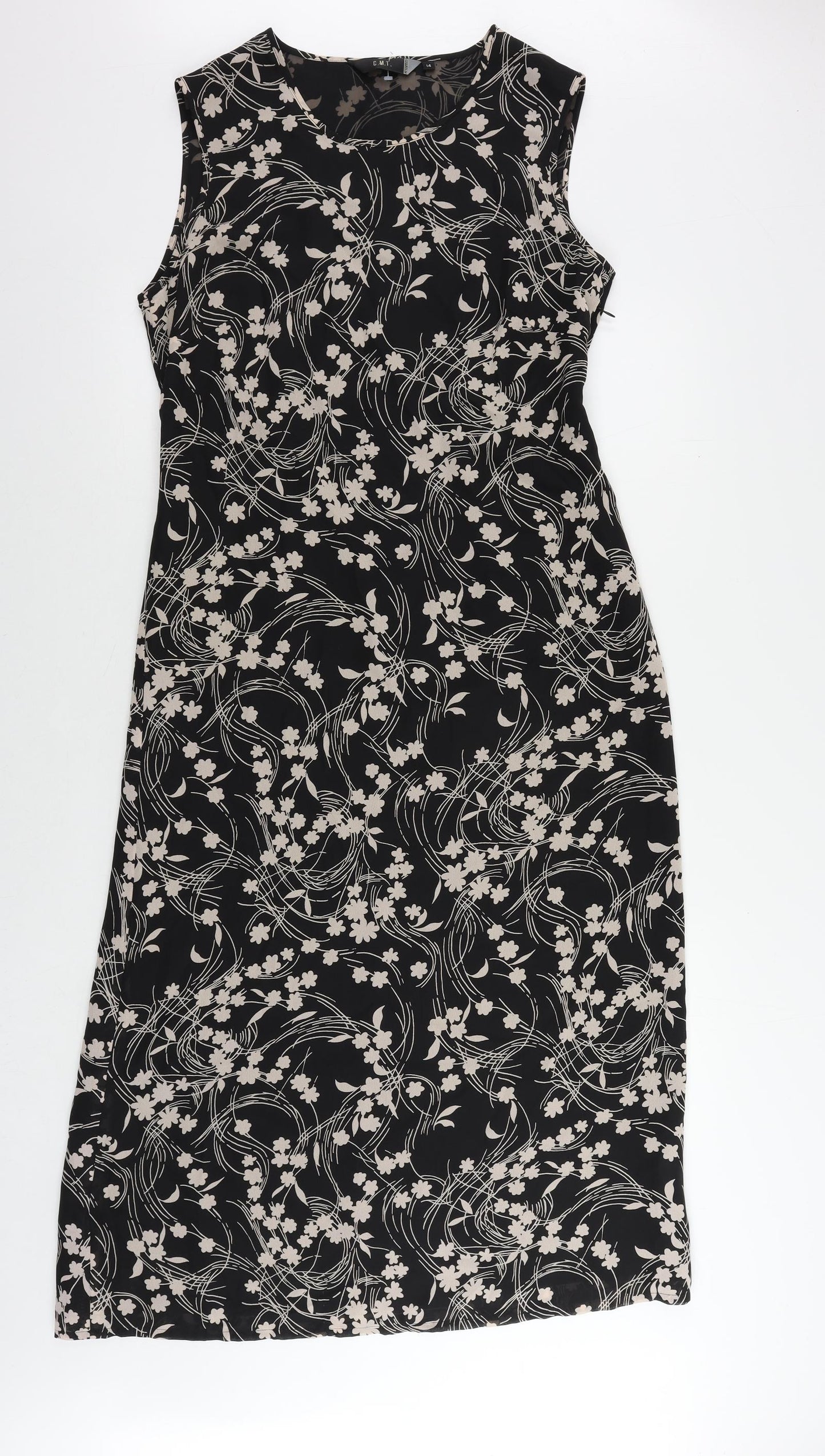 C.M.T. Womens Black Floral Polyester Maxi Size 14 Round Neck Zip