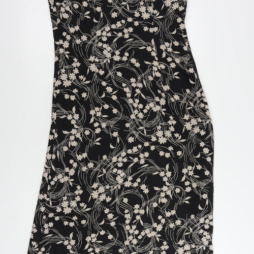 C.M.T. Womens Black Floral Polyester Maxi Size 14 Round Neck Zip