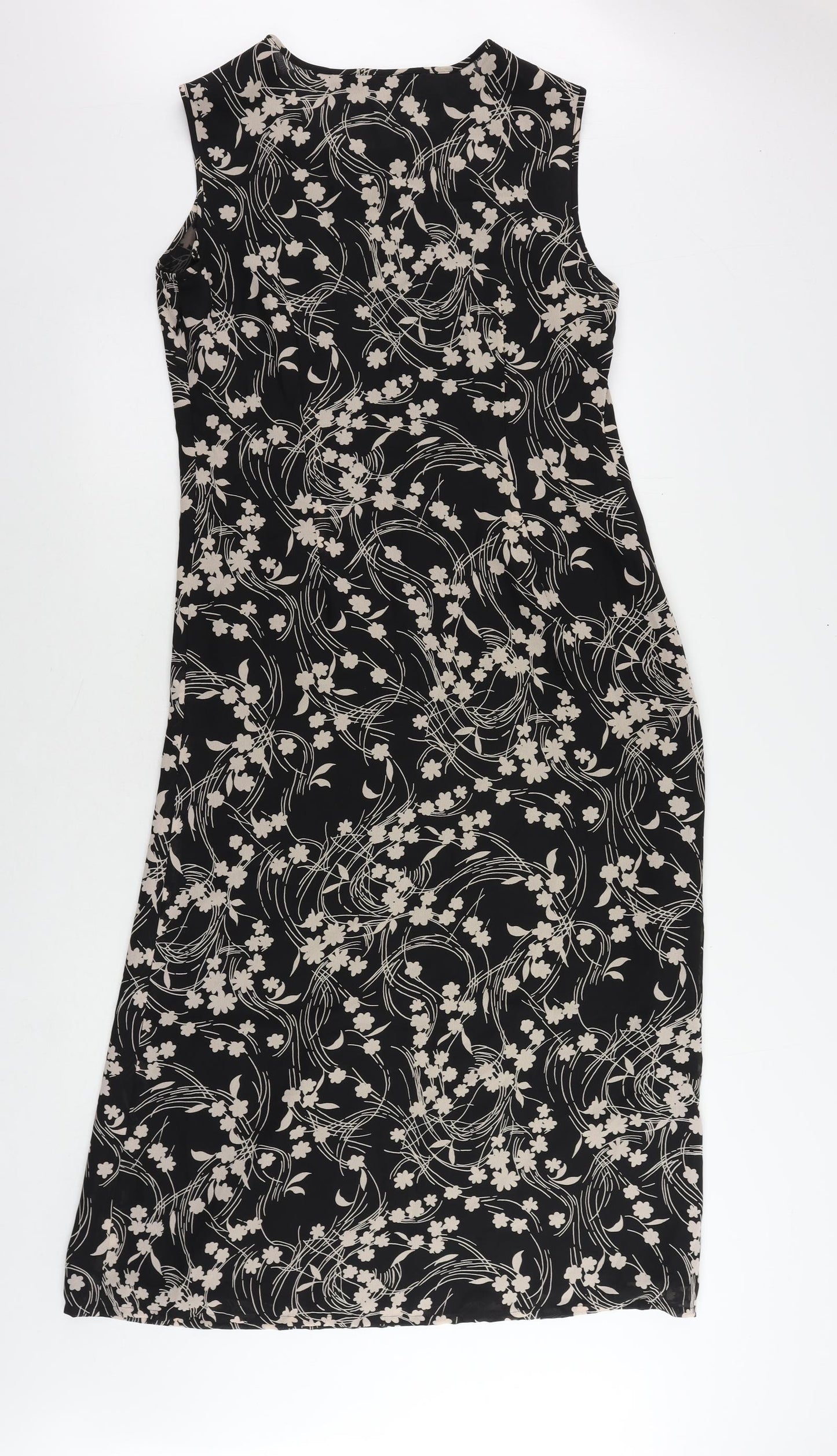 C.M.T. Womens Black Floral Polyester Maxi Size 14 Round Neck Zip