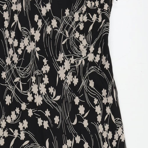 C.M.T. Womens Black Floral Polyester Maxi Size 14 Round Neck Zip