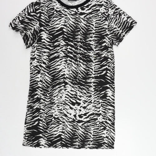 PRETTYLITTLETHING Womens Black Animal Print Viscose T-Shirt Dress Size 10 Crew Neck Pullover