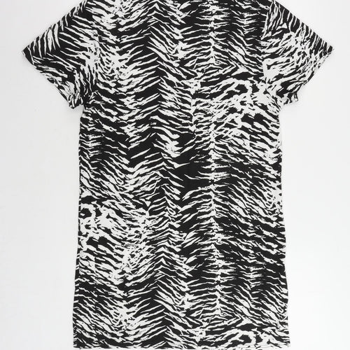 PRETTYLITTLETHING Womens Black Animal Print Viscose T-Shirt Dress Size 10 Crew Neck Pullover