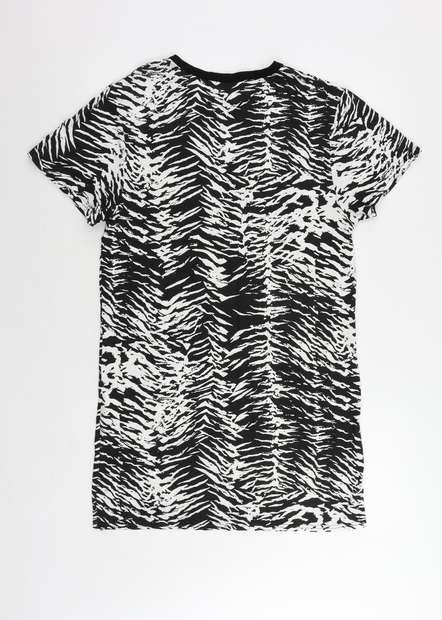 PRETTYLITTLETHING Womens Black Animal Print Viscose T-Shirt Dress Size 10 Crew Neck Pullover