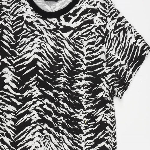PRETTYLITTLETHING Womens Black Animal Print Viscose T-Shirt Dress Size 10 Crew Neck Pullover