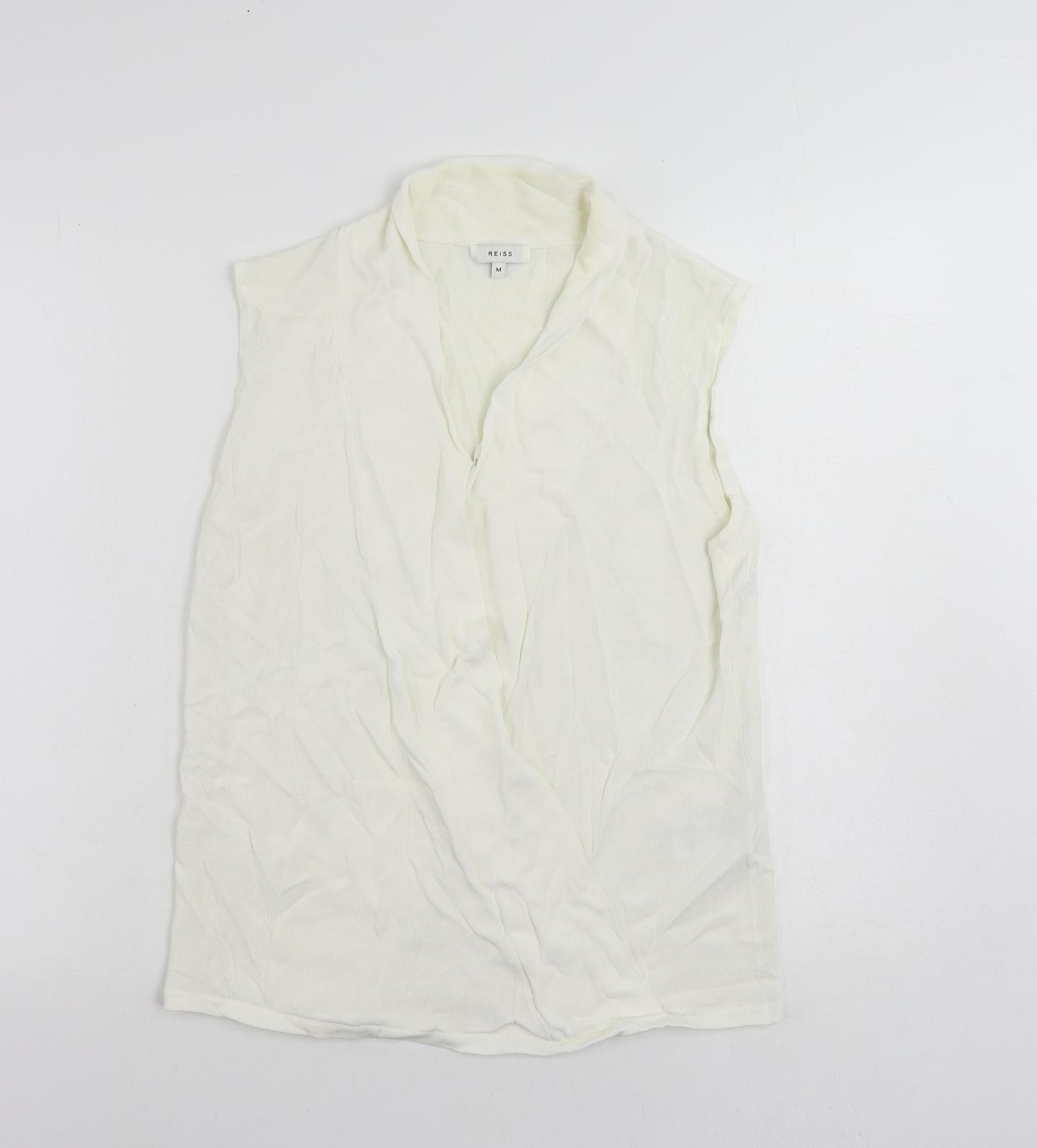 Reiss Womens Ivory Viscose Basic Blouse Size M V-Neck