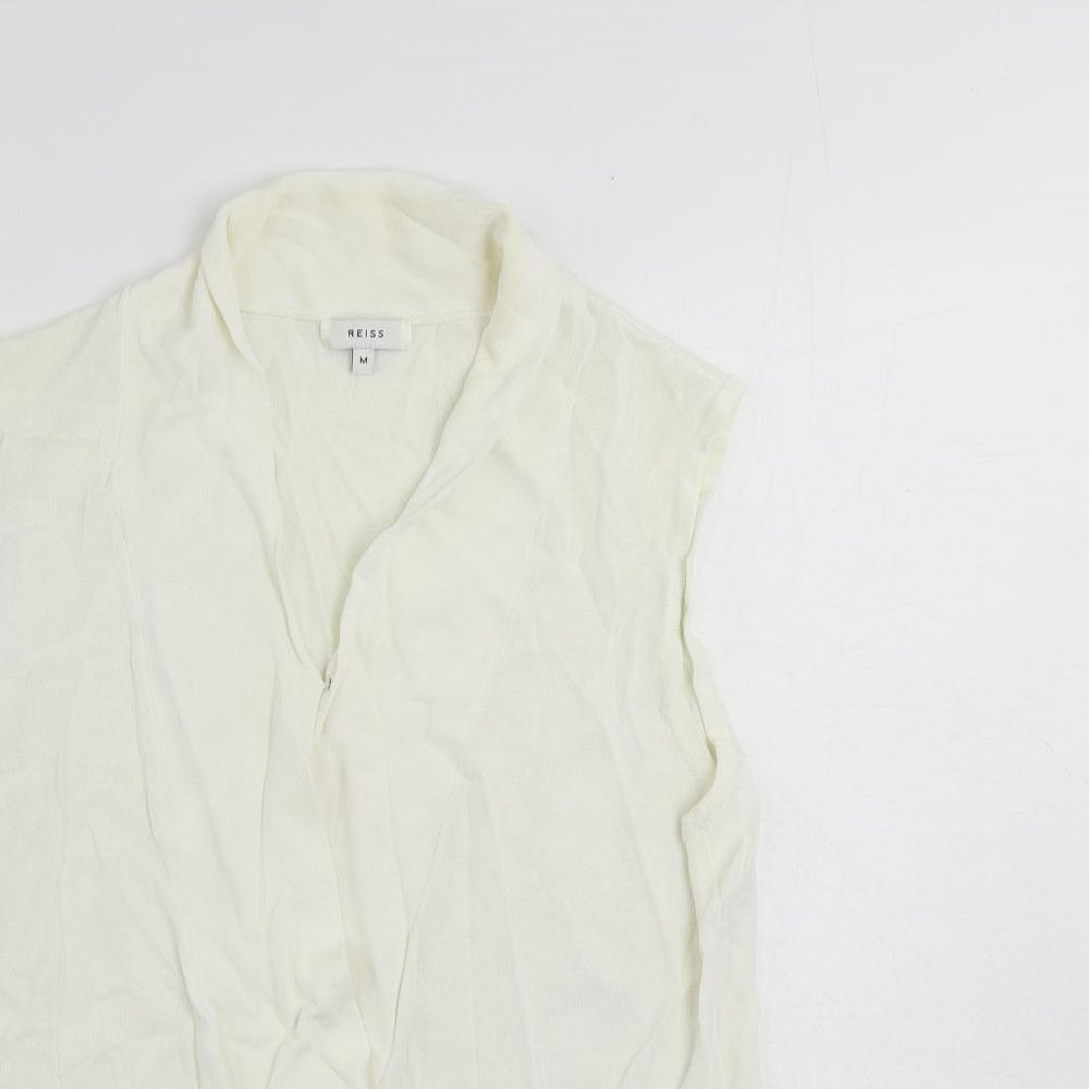 Reiss Womens Ivory Viscose Basic Blouse Size M V-Neck
