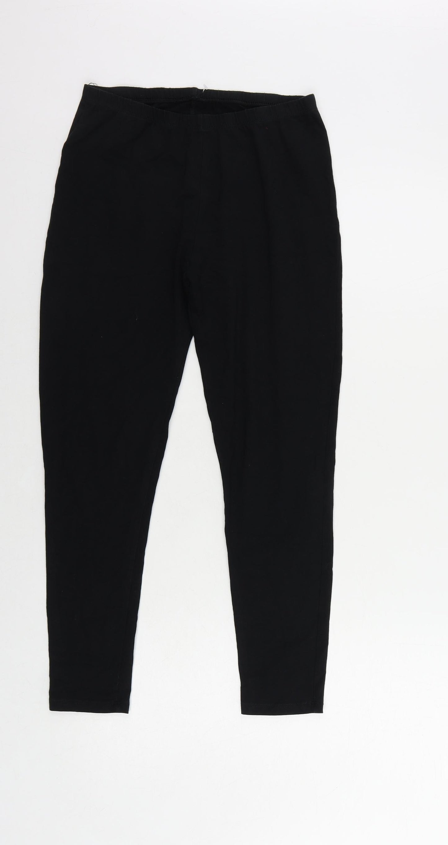 Marks and Spencer Womens Black Cotton Capri Leggings Size 12 L25 in - Elastic Waist