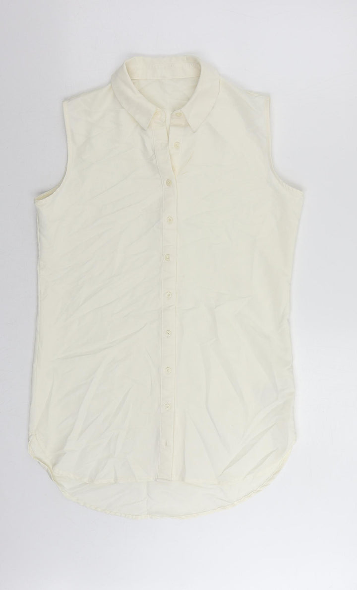 Marks and Spencer Womens Ivory Viscose Shirt Dress Size 10 Collared Button