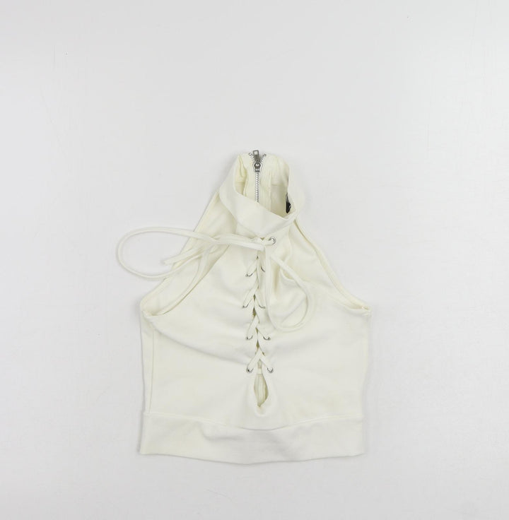 Missguided Womens White Polyester Cropped Tank Size 4 Halter