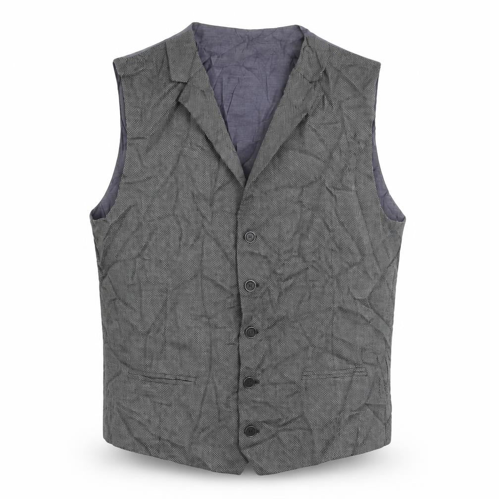 Front view of Marks & Spencer men’s grey polyester jacket suit waistcoat, size 40, regular
