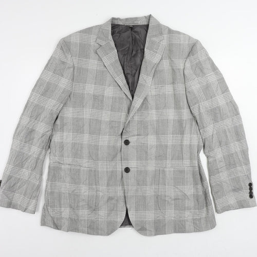 Marks and Spencer Mens Grey Plaid Polyester Jacket Suit Jacket Size 46 Regular