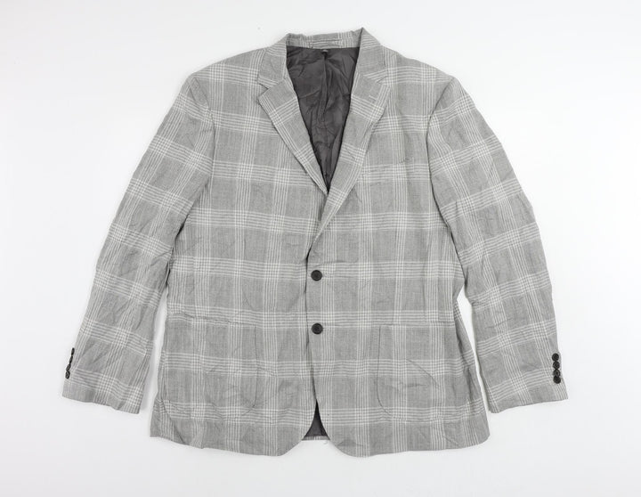 Marks and Spencer Mens Grey Plaid Polyester Jacket Suit Jacket Size 46 Regular