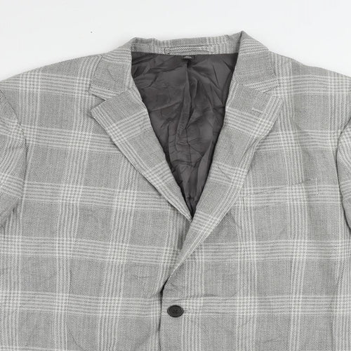 Marks and Spencer Mens Grey Plaid Polyester Jacket Suit Jacket Size 46 Regular