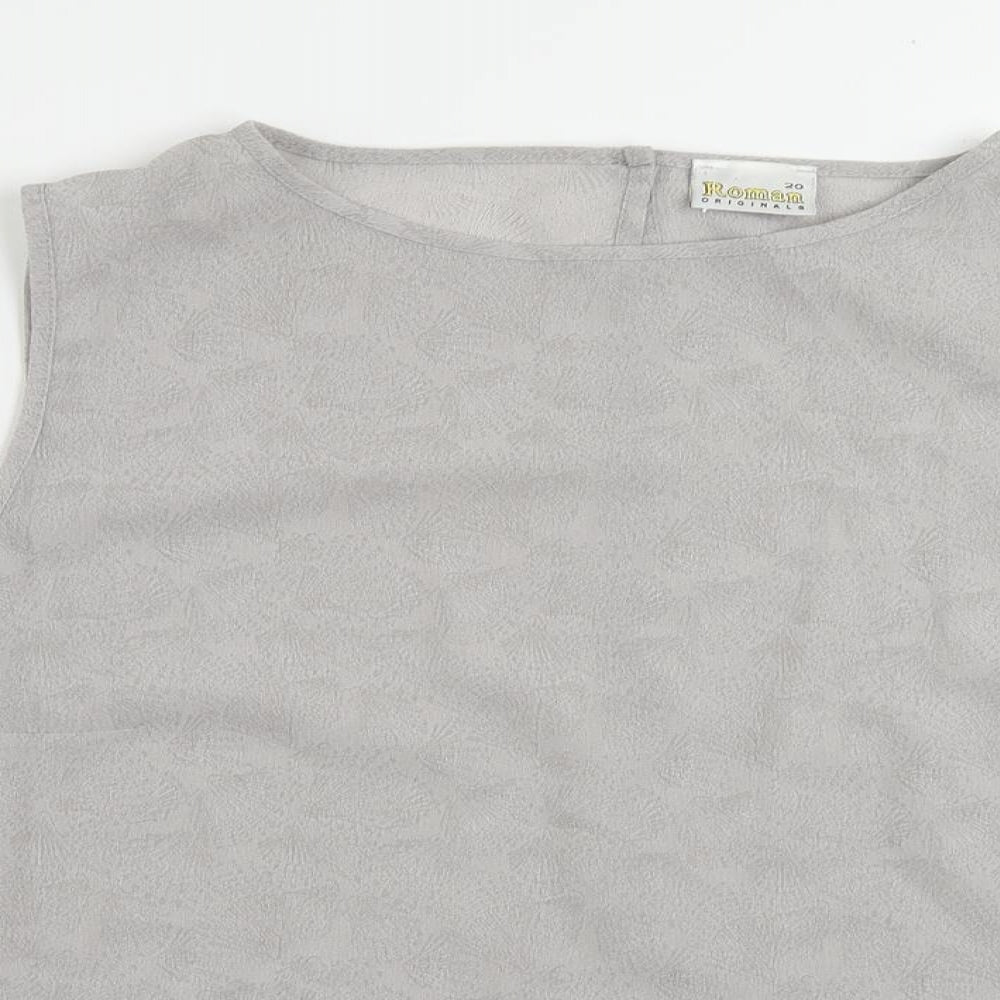Roman Womens Grey Geometric Polyester Basic Blouse Size 20 Boat Neck