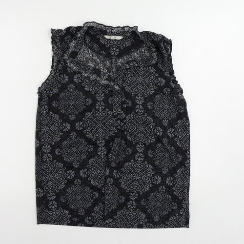 NEXT Womens Blue Geometric Polyester Basic Blouse Size 10 Mock Neck