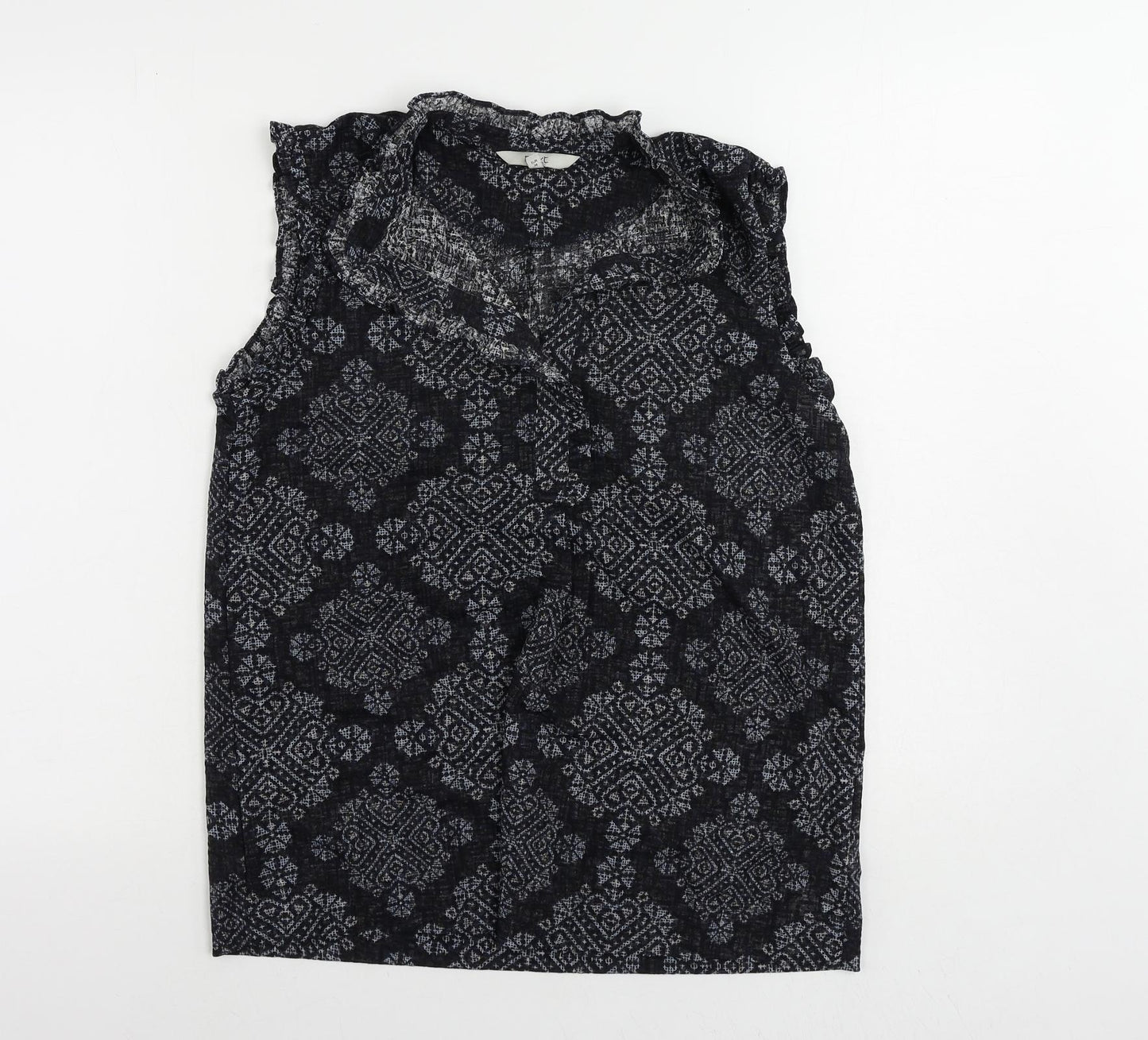NEXT Womens Blue Geometric Polyester Basic Blouse Size 10 Mock Neck