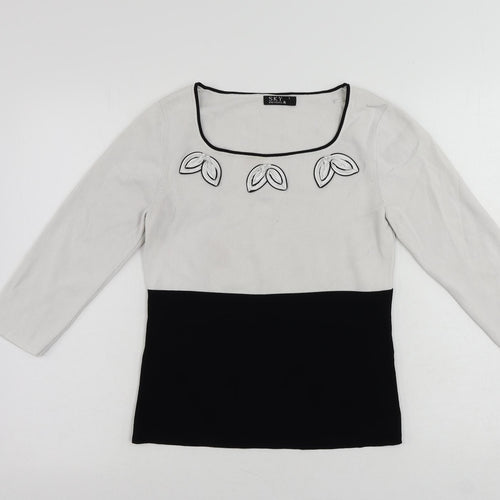 Sky Womens White Square Neck Viscose Pullover Jumper Size S - Beaded