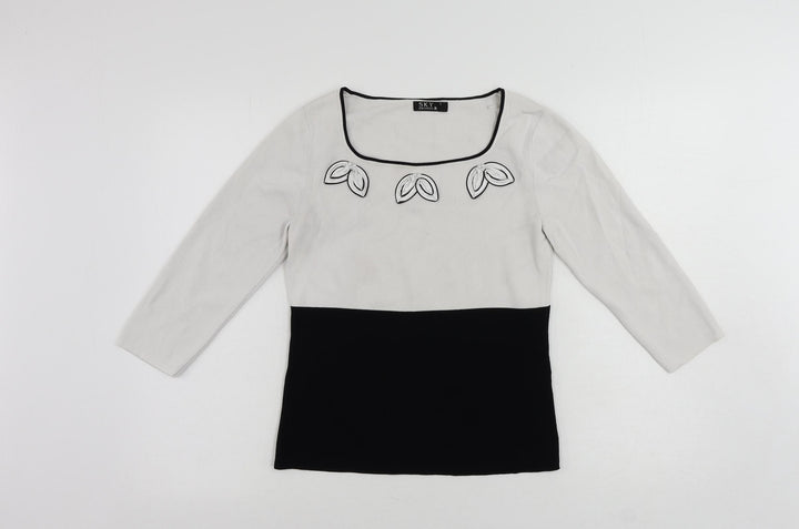 Sky Womens White Square Neck Viscose Pullover Jumper Size S - Beaded