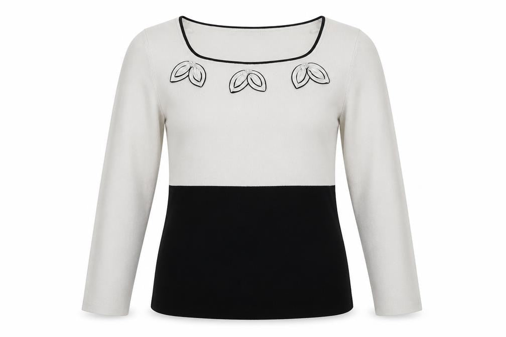 Front view of Sky women’s white square neck viscose jumper, size S, - beaded