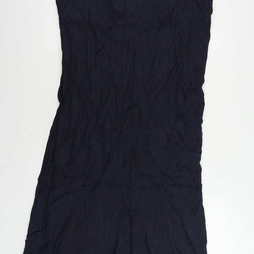Marks and Spencer Womens Blue Geometric Viscose Slip Dress Size 14 V-Neck Zip