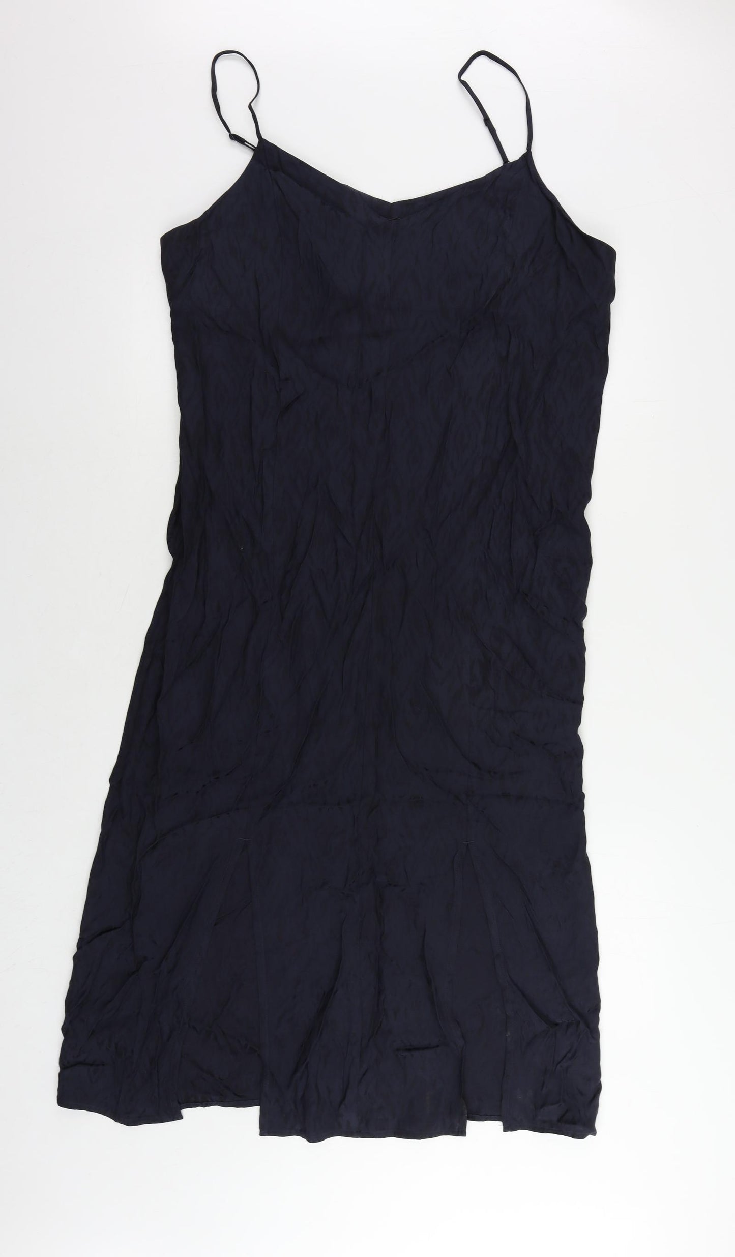 Marks and Spencer Womens Blue Geometric Viscose Slip Dress Size 14 V-Neck Zip