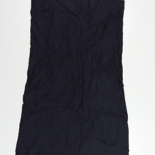 Marks and Spencer Womens Blue Geometric Viscose Slip Dress Size 14 V-Neck Zip