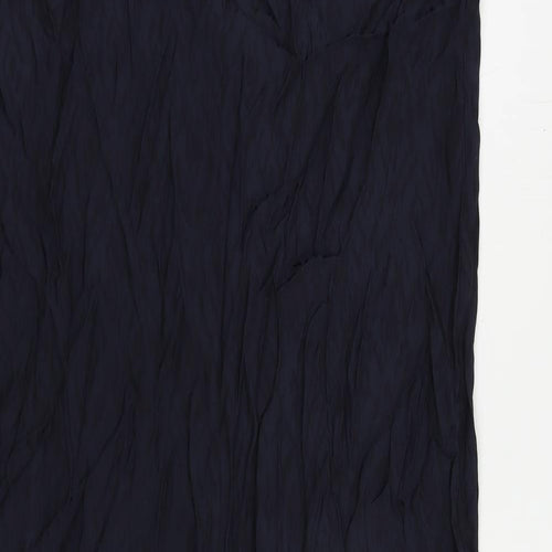 Marks and Spencer Womens Blue Geometric Viscose Slip Dress Size 14 V-Neck Zip