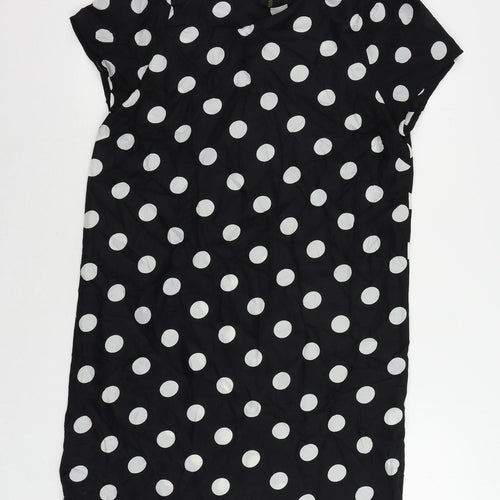 Boohoo Womens Black Polka Dot Polyester Shift Size 10 Round Neck Zip