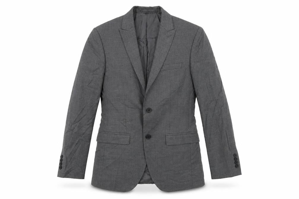 Front view of Marks & Spencer men’s grey polyester jacket suit jacket, size 38, regular