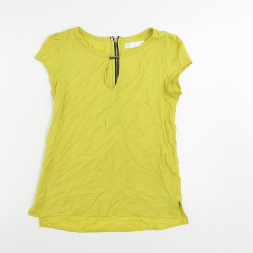 Byst Womens Yellow Cotton Basic Blouse Size 6 Boat Neck - Keyhole Neckline
