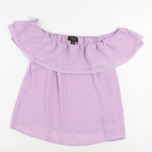 Lipsy Womens Purple Polyester Basic Blouse Size 10 Off the Shoulder