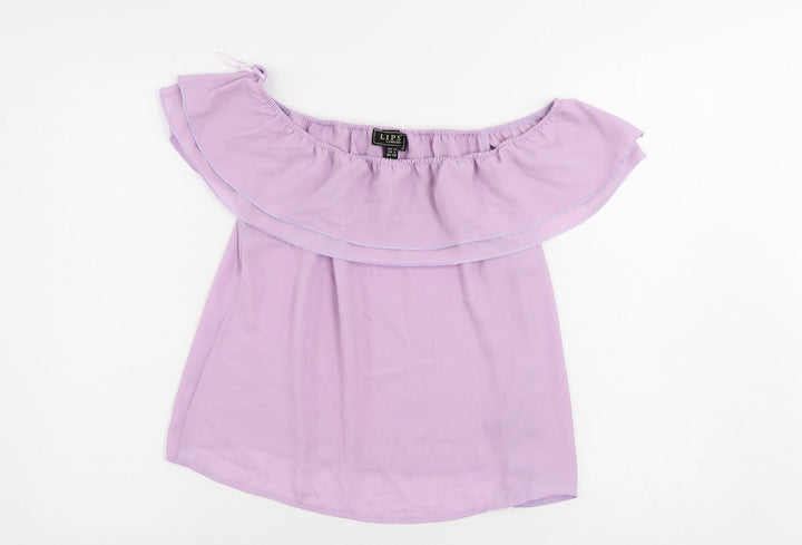 Lipsy Womens Purple Polyester Basic Blouse Size 10 Off the Shoulder