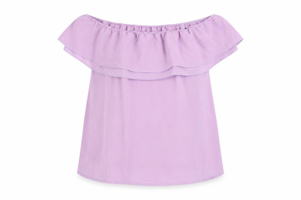 Lipsy Womens Purple Polyester Basic Blouse Size 10 Off the Shoulder