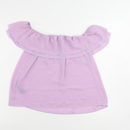 Lipsy Womens Purple Polyester Basic Blouse Size 10 Off the Shoulder
