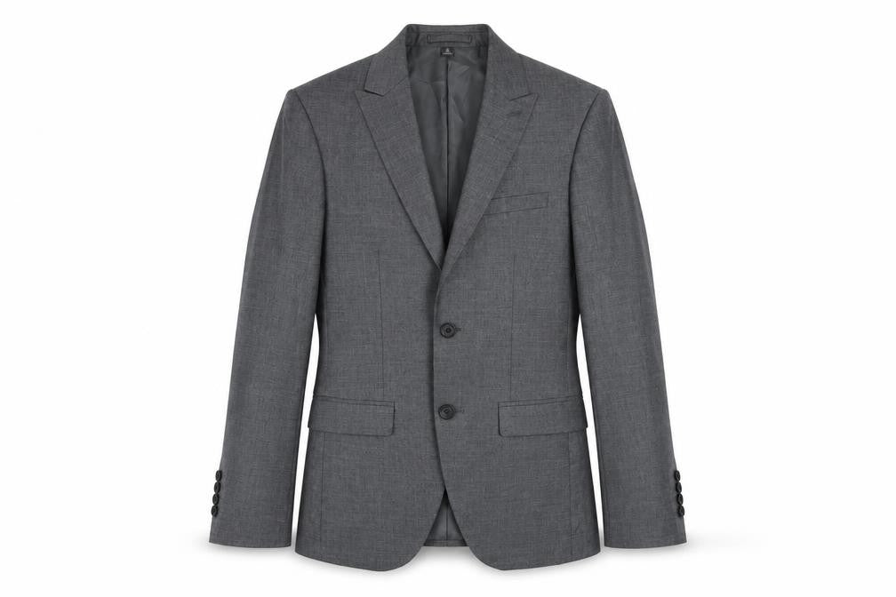 Front view of Marks & Spencer men’s grey polyester jacket suit jacket, size 34, regular