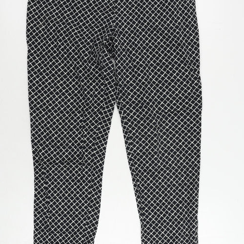 Oasis Womens Black Geometric Cotton Cropped Trousers Size 10 L25 in Regular Zip