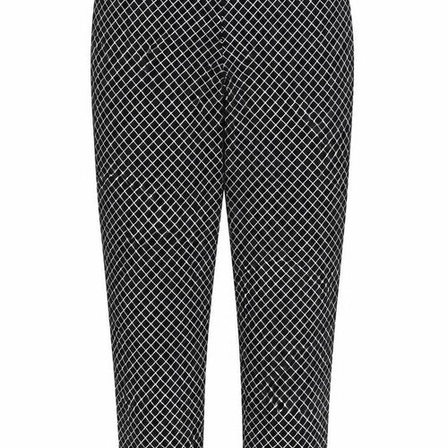 Oasis Womens Black Geometric Cotton Cropped Trousers Size 10 L25 in Regular Zip