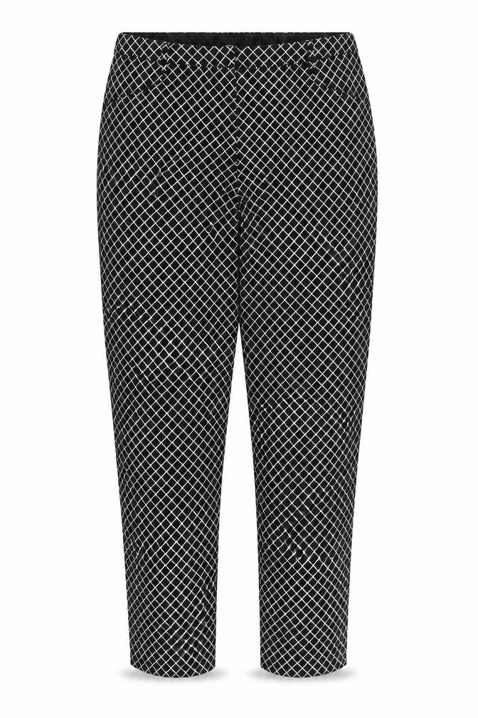 Oasis Womens Black Geometric Cotton Cropped Trousers Size 10 L25 in Regular Zip