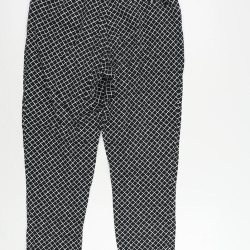 Oasis Womens Black Geometric Cotton Cropped Trousers Size 10 L25 in Regular Zip